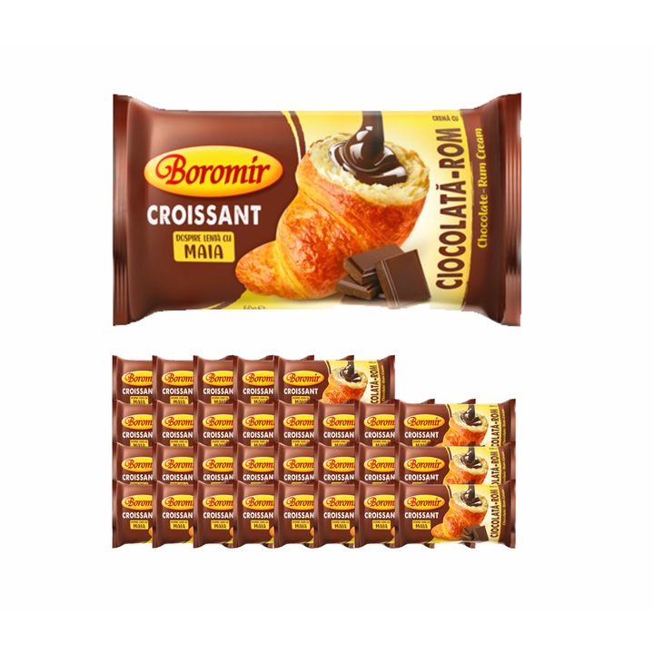 Croissant Boromir crema Ciocolata si Rom 60g, cu maia, 30 bucati