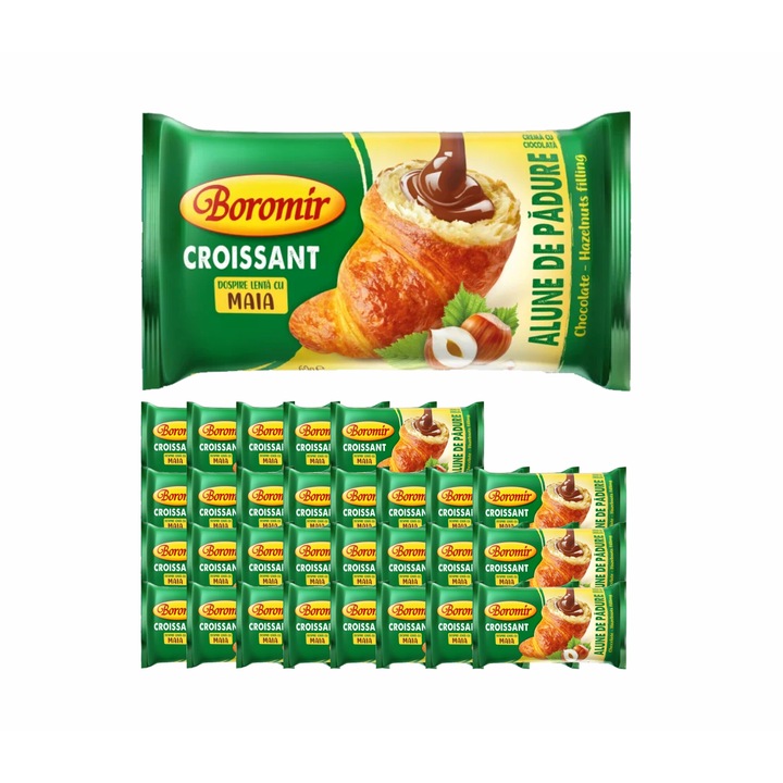 Croissant Boromir crema Alune de Padure si Ciocolata 60g, cu maia, 30 bucati