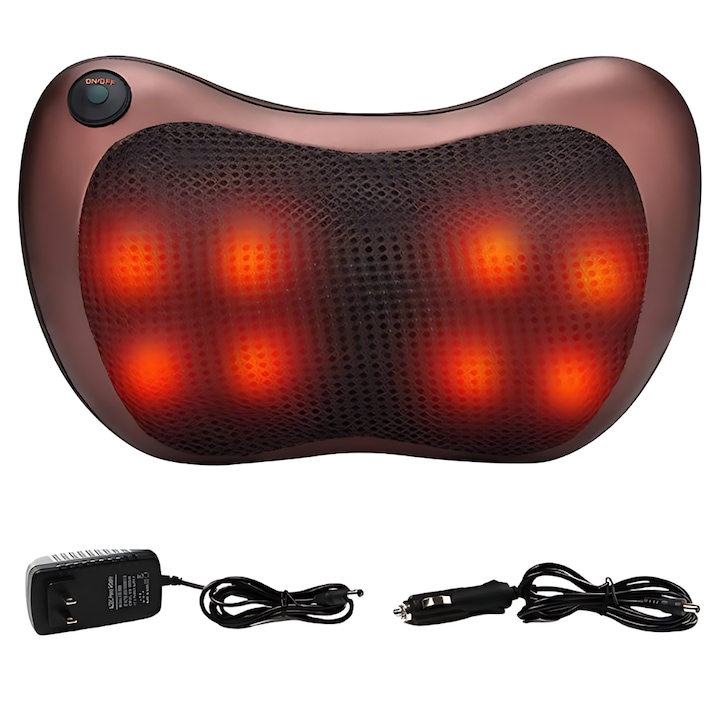 Aparat masaj tip perna relaxare electrica cu masaj cervical sau lombar JIJU®, incalzire infrarosu, 220V, 30cm, portabilitate, functionalitate, 10 programe de masaj