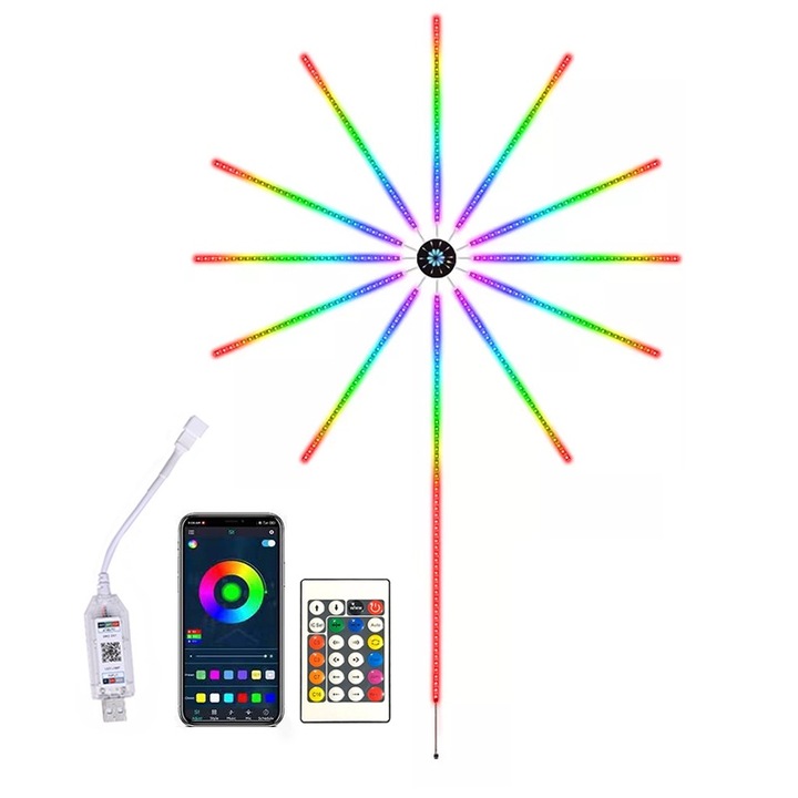 Kit Banda LED inteligenta, VIELLAN, Bluetooth, Aplicatie telefon, Telecomanda, mod muzica, Control vocal, 1 x 1 m, 10 x 0.5 m, 30 leduri/m