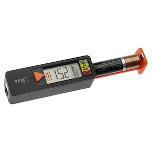 Tester de baterii pentru baterii (AAA, AA, C, D), Excitat®, celule buton, baterii bloc, afisaj de status incarcare/voltaj, rapid si usor, negru