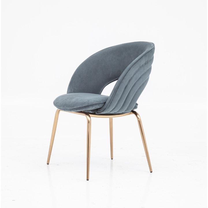 Scaun dining/bucatarie Aqua, picioare metal, catifea sintetica, culoare grej, 60x56x82cm