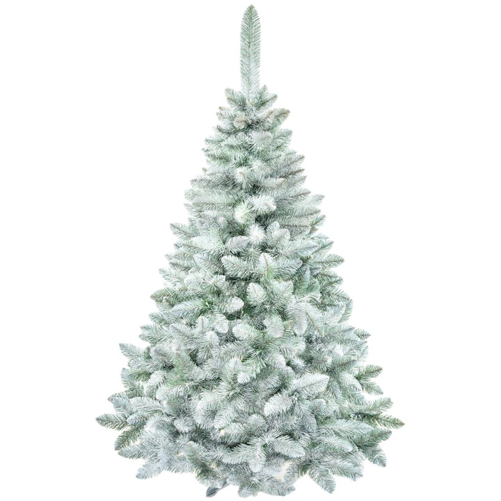 Műkarácsonyfa, Sternhoff, 583 ág hóval borított tűvel, berkenyével és tobozokkal díszítve, 210 cm, állványon, bel-/kültéri PVC ágak, zöld