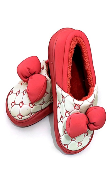 Saboti de casa imblaniti cu funtita, spuma eva, negru cu alb, de dama, Roz inchis, 38-39