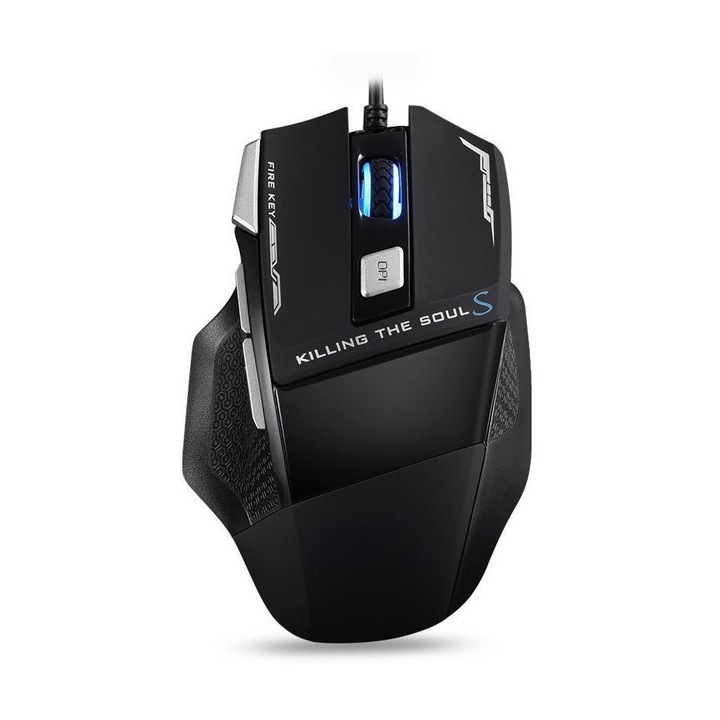Мишка, 3000dpi регулируема, RGB осветление, 7 програмируеми бутона, издръжлива, USB порт, черна