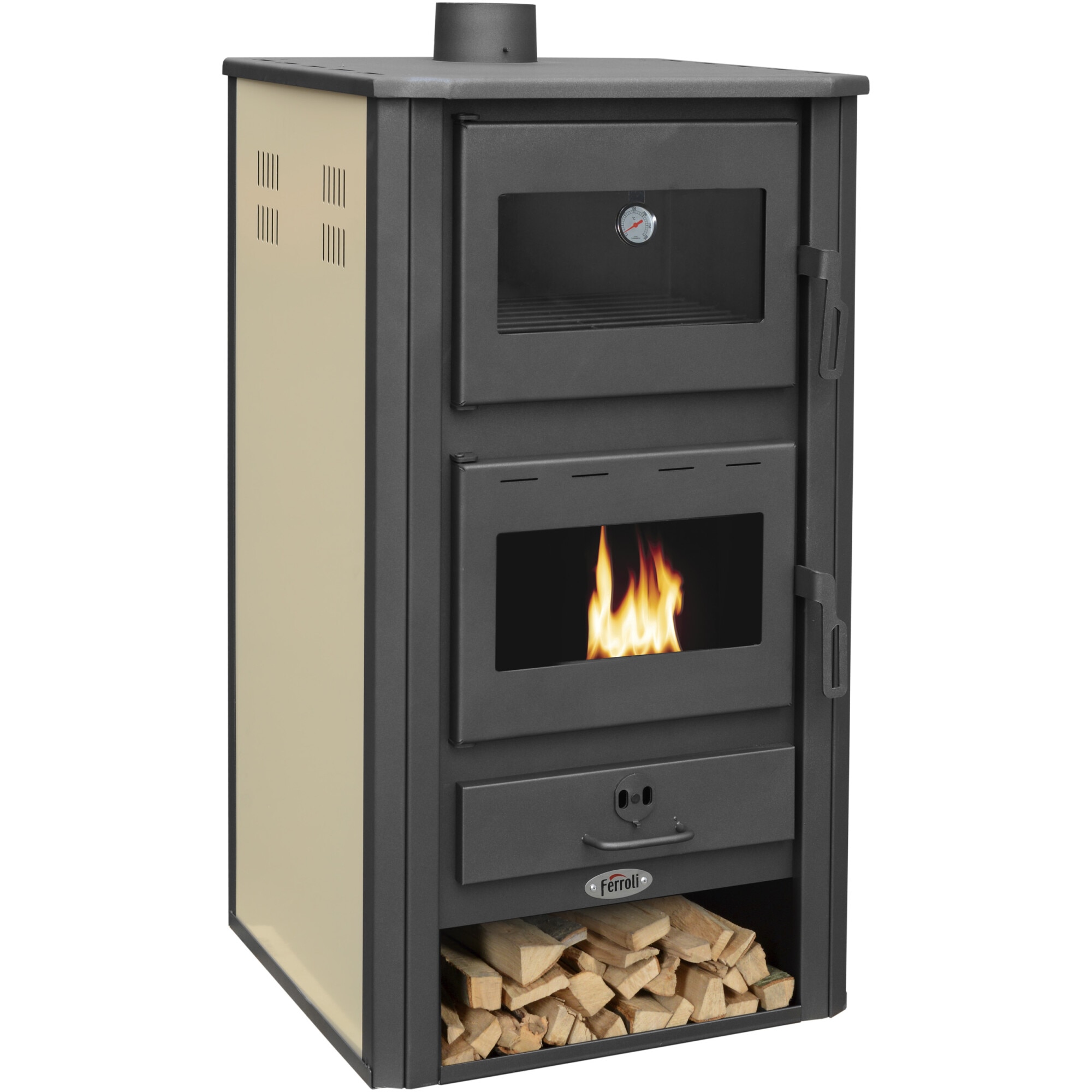 Termosemineu pe lemne, brichete, carbune Ferroli Padova H 24 LS0H247F, cu cuptor, 6.3kg/h, 1060x580x560 mm