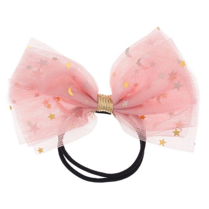 Elastic par pentru copii Antbro® fundita roz cu stelute aurii