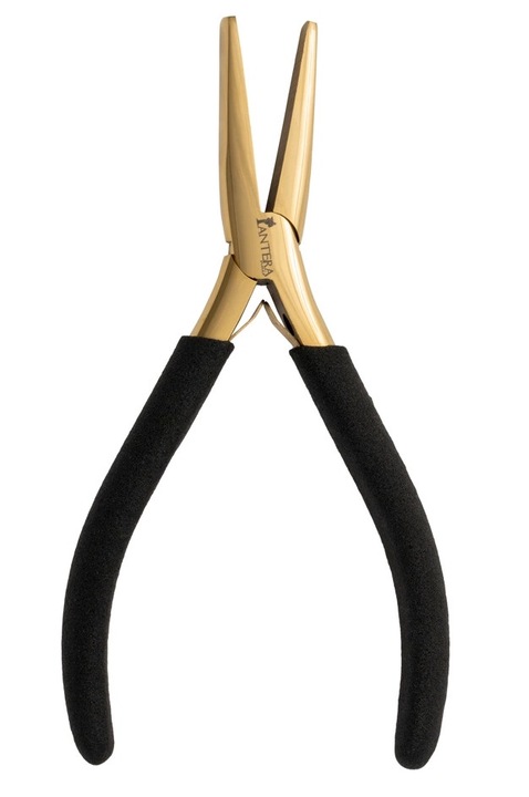 Cleste profesional pentru aplicare extensii de par, Pantera Hair, varfuri plate, Otel inoxidabil, Auriu/Negru