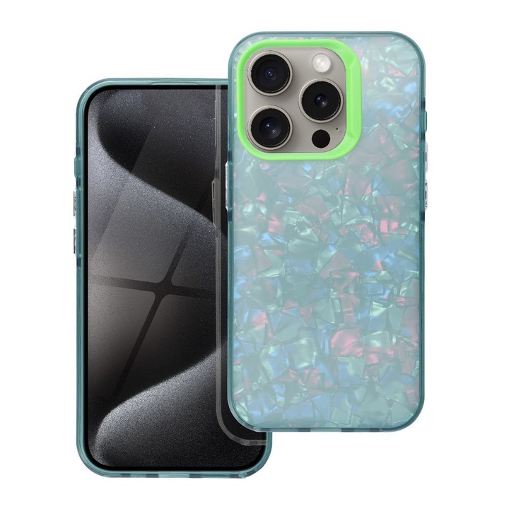 Калъф, Съвместим с Apple iPhone 15 Pro Max, Vibe Shades, Преливащи детайли, Блестяща повърхност, Устойчив на удар и надраскване, Позволява безжично зареждане, Издръжлив, Зелен цвят