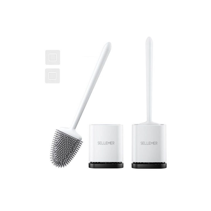 2 db-os WC kefe készlet szilikon tartóval, fehér, Sellemer