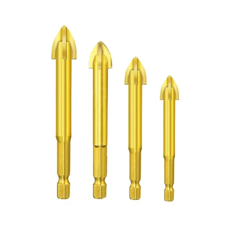 Burghiu pentru Sticla, Ceramica, Gresie si Faianta Forma cruce, Set 4 buc de 5mm 6mm 8mm 10mm pentru Masina de gaurit