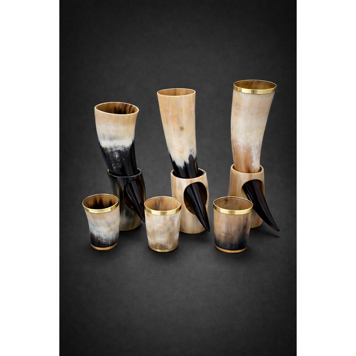 Set 6 pahare handmade din corn de bivol natural