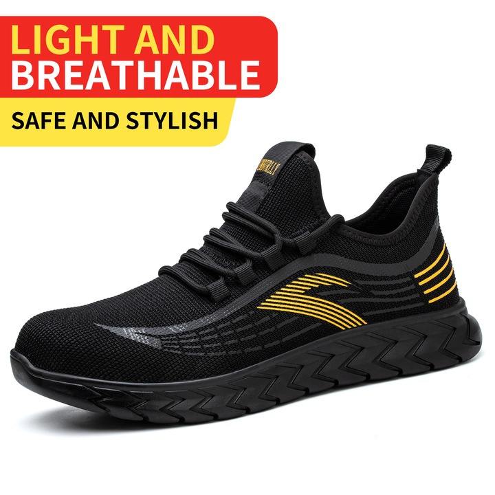 Обувки, предпазни, черни/жълти, метално бомбе, размер 41