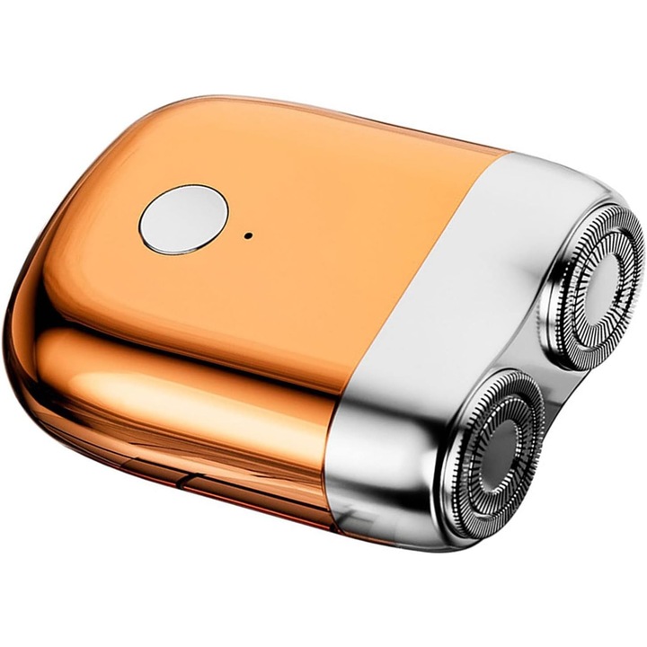 Mini Aparat de Ras Electric, din ABS cu Fibra de Carbon, Portabil, Cap Rotativ Detasabil cu 2 Lame de Otel, Rezistent la Apa, Incarcare Type-C, Autonomie 45 min, Portocaliu