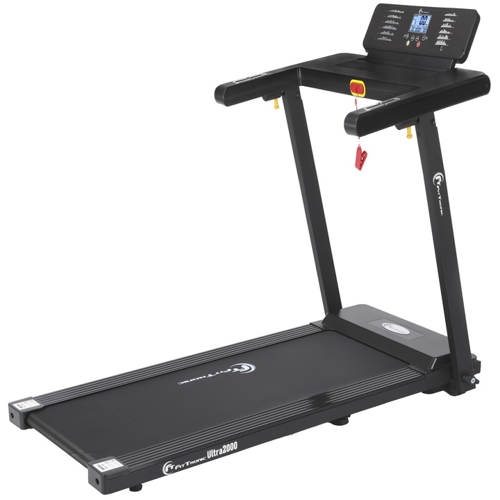 Banda de alergare electrica FitTronic® Ultra 2000, motor 2.0 CP, App Fitshow, Kinomap, Zwift, viteza pana la 12km/h, suprafata alergare 110x42 cm, conexiune bluetooth, 12 programe de antrenament
