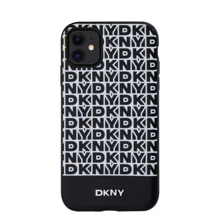 DKNY PU Leather Repeat Pattern Bottom Stripe MagSafe tok iPhone 11 készülékhez fekete