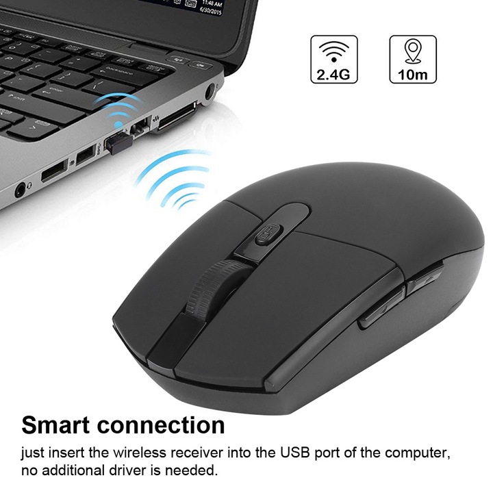 Безжична мишка, longziming, ергономична, 6 бутона, черна, 62.5x38.2x116.6 мм