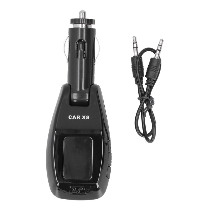 X8 Bluetooth autós adapter, fekete, kihangosító funkció, FM átvitel, 2.4A USB töltés