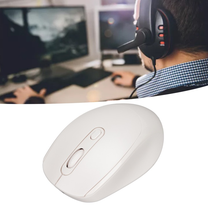 Безжична механична мишка, longziming, ергономичен дизайн, 3 регулируеми нива на DPI, бяла