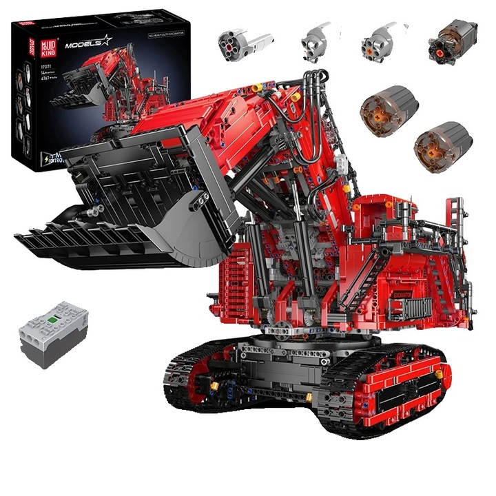 Set de constructie excavator greu, Mould King, 4767 piese, control de la distanta, rosu