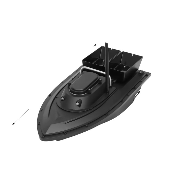 Barca cu momeala cu telecomanda, raza de actiune in metri, capacitate de incarcare in kg, autonomie in minute, negru