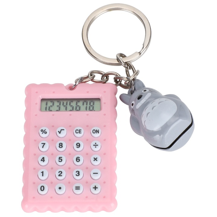Aranyos állat keksz 8 számjegyű elektronikus számológép kulcstartó hordozható zseb (rózsaszín)