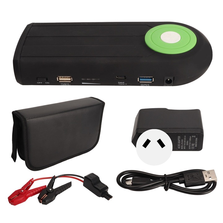 Jormftte hordozható autóindító 12V 1000A 12000mAh 2 USB-vel, USB C-vel, LED funkcióval, vízálló