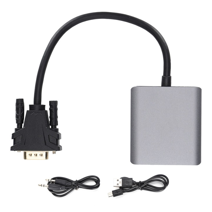 Jormftte VGA - HD Multimedia Interface adapter 1080P 60Hz, audio porttal, PVC és alumínium ötvözet
