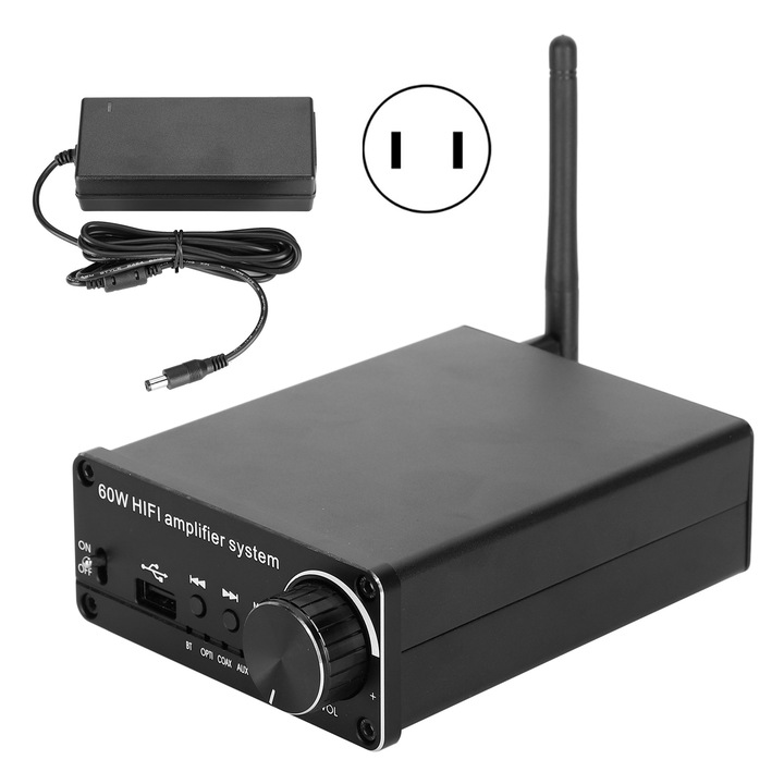 Jormftte AY89 audio erősítő, Bluetooth 5.0, 30W + 30W, 129x103x44mm, alumínium