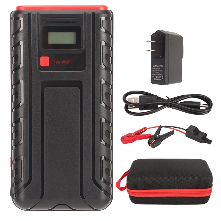 Jormftte 3000A autós töltő, 30000mAh, LED-del, 2 db USB, USB C, 100-240V