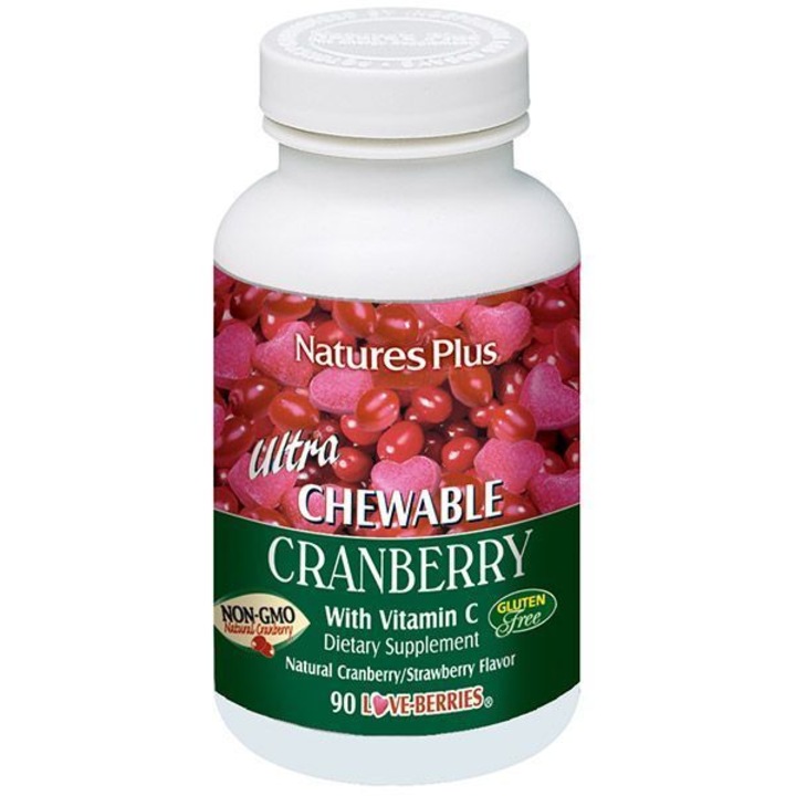 Nature's Plus, suplimente alimentare, tamplete mestecabile cu cranberry, 200 mg, 90 bucati, aroma de capsuni