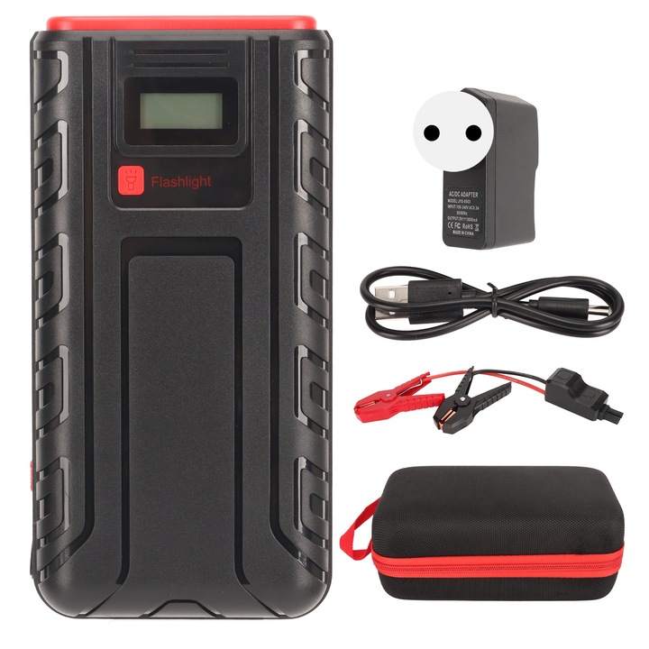 Jormftte 3000A autós töltő, 30000mAh, LED-del, 2 db USB, USB C, 100-240V