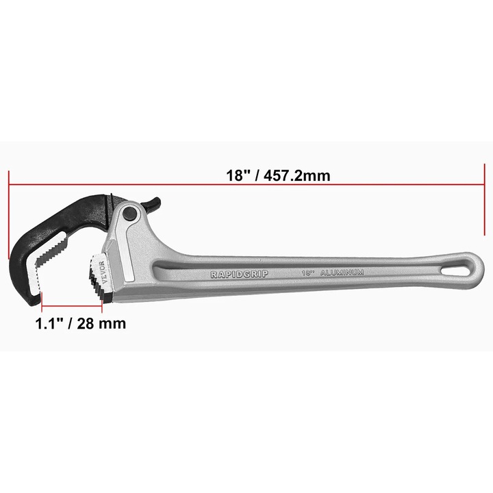 Csőkulcs, Vevor, Alumíniumötvözet / 60CRV, 457,2 mm, Ezüst / Fekete