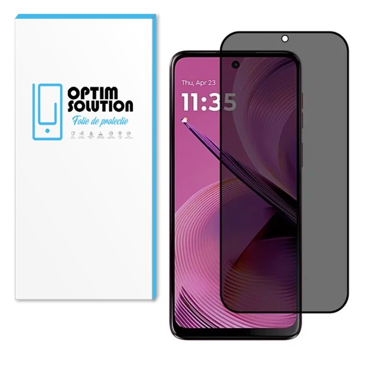 Благородно фолио PRIVACY за Motorola Moto G55, OPTIM SOLUTION, AntiSpy Secure Glass, Top Grade 9H+ Protection, Full Glue, Secure Display, UHD, Sensitive Touch Screen, Anti-fingerprints, Optim Solution Premium Tech, Oleophobic Coating, Black