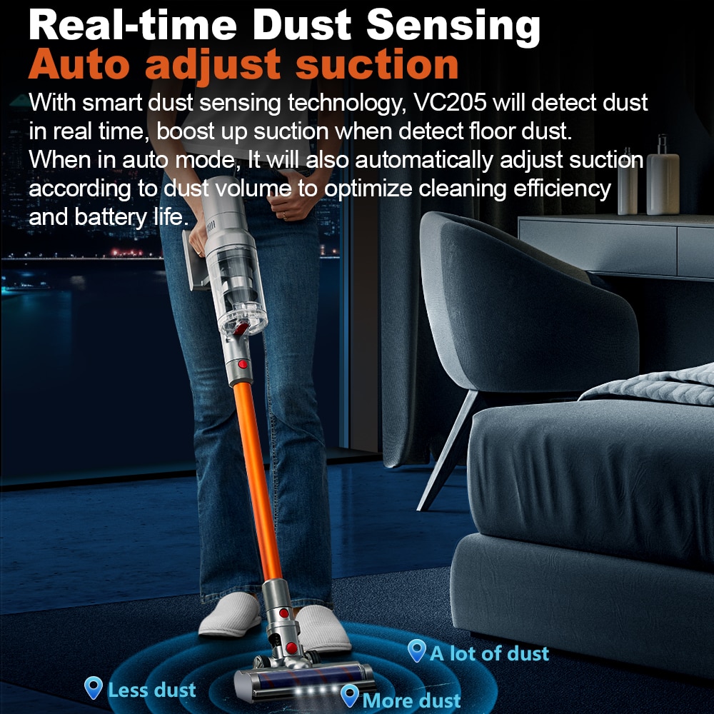 Aspirator vertical fara fir, 27000PA, senzor inteligent de praf, display tactil, 0.6-1L, 40 minute autonomie