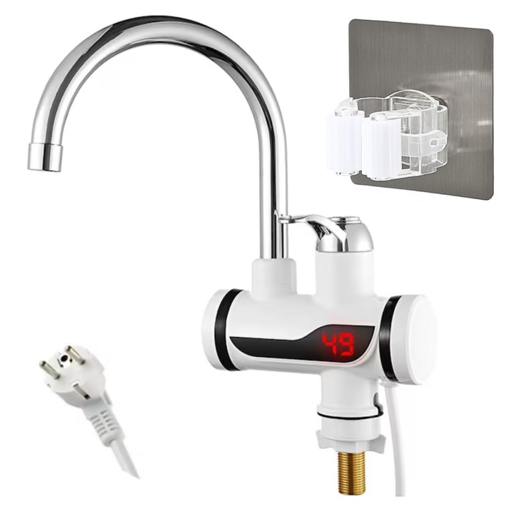FOTOFUN flexibilis elektromos csaptelep vízmelegítéshez LED kijelzővel + felmosó tartó, felmosó, konyhai eszközök, öntapadó, falfúrás nélkül