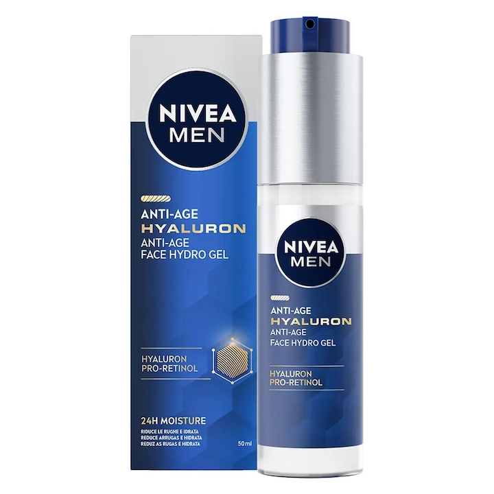 Хидратиращ крем за лице с ефект против бръчки и стареене, Nivea Men Anti-Age Hyaluron, 50 ml