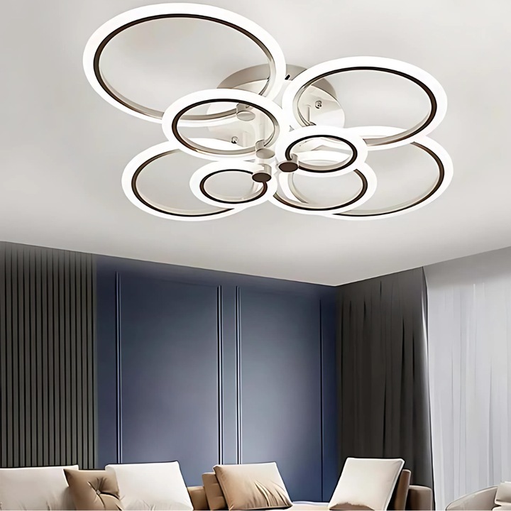 Полилей JIJU Premium 8 Circle LED, 232 W, 96x80x16 см, регулируем интензитет, 2 светлинни функции, студено/топло, дистанционно управление, осем източника на светлина, температура 3000-6500K