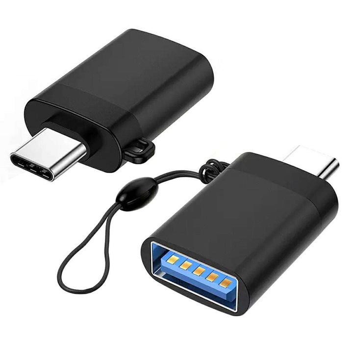 USB-C – USB 3.0 adapter, hordozható, töltési/adatátviteli funkció, fekete