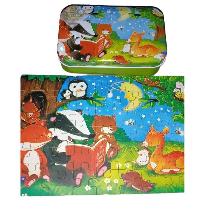 Erdei állatok puzzle – Éjszakai történet a Hold alatt, 60 darab gyerekeknek, digitális nyomat segítő számokkal gyerekeknek, többszínű, BUGHY'S