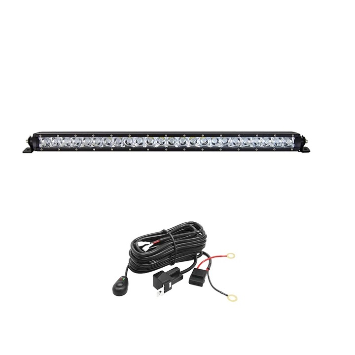 Bara luminoasa LED cu un singur rand, optiuni 120W si 180W, impermeabila IP67, 26in 120W cu fir