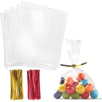 Set 200 Pungi transparente, Supertina® 18x13cm, cu 200 legaturi, rosu si galben