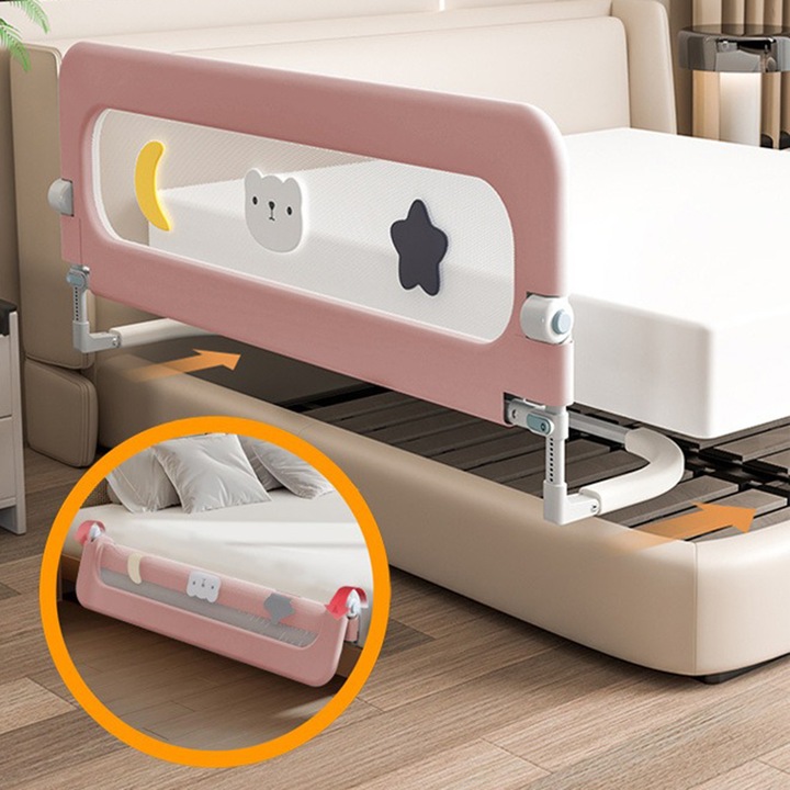 Сгъваема преграда за легло WALALLA, 180 см, система за безопасност с анкериране, цвят Розов опал