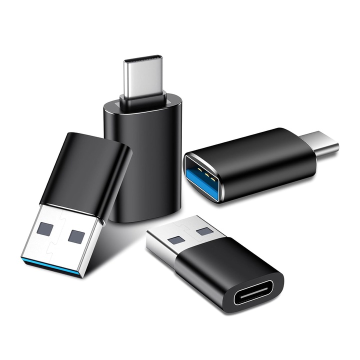 Комплект от 4 адаптера USB-C към USB-A и USB-A към USB-C, OUYLAF, скорост на трансфер 1Gbps, алуминий, преносим