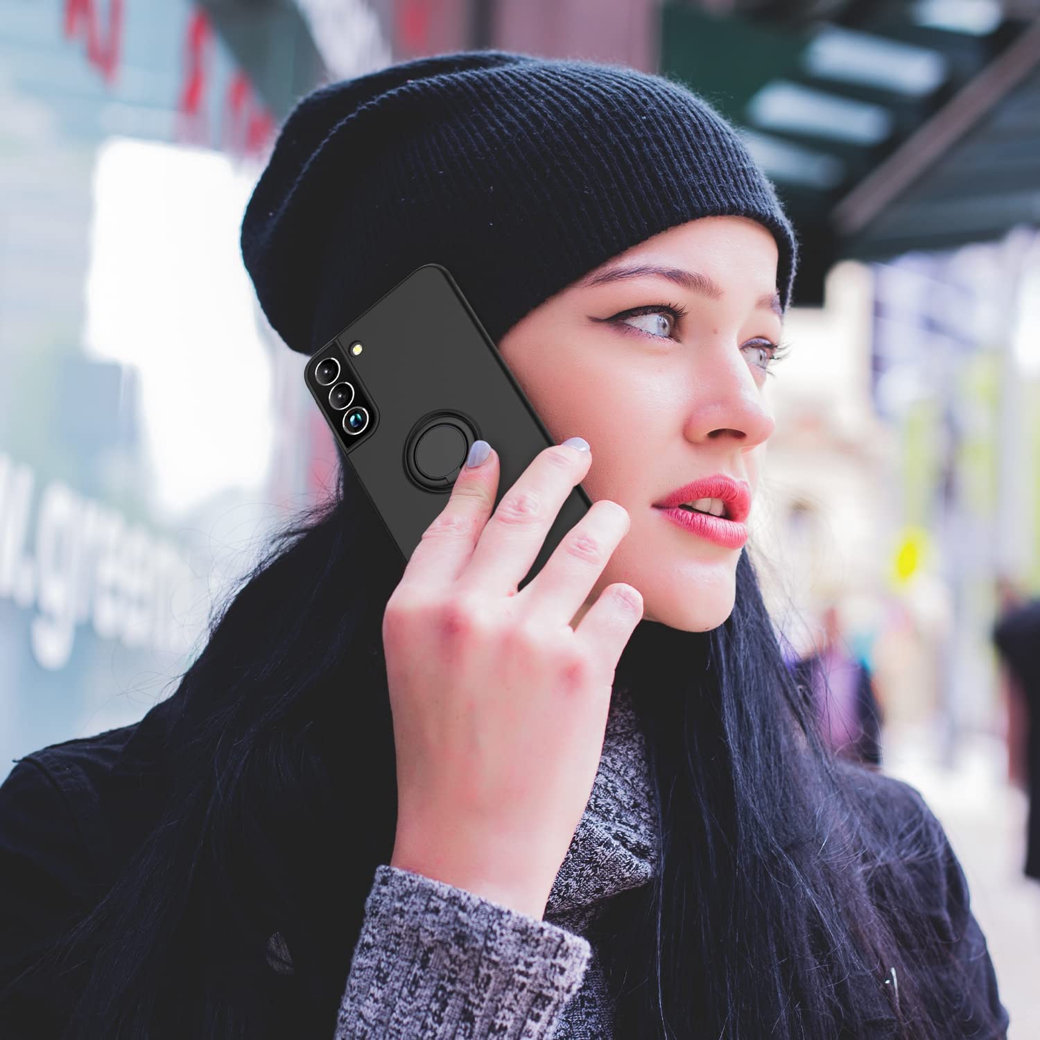 Husa pentru Samsung Galaxy S25 DaDen cu inel rotativ 360, Silicon Premium, Camera Protection, Antisoc, Negru