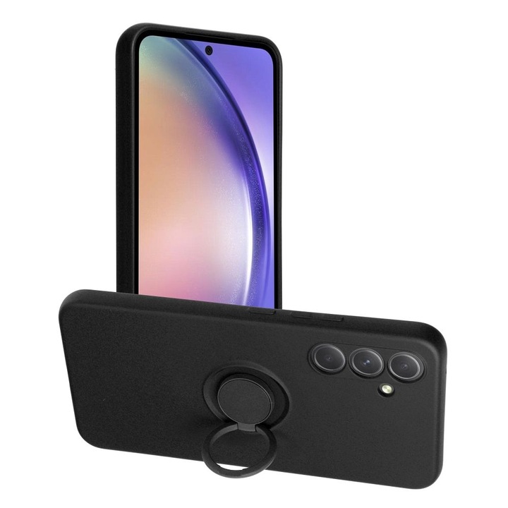 Калъф за Samsung A05s DaDen с 360 въртящ се пръстен, Premium Silicon, Защита на камерата, Anti-Shock, Черен