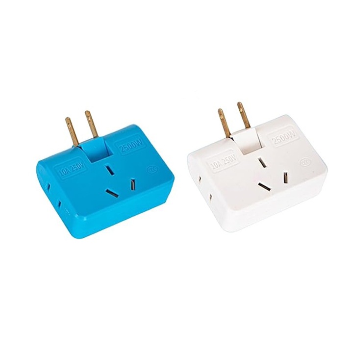Set 2 Adaptor, triplu stecher priza, cu rotire 180°, pentru spatii inguste, Alb