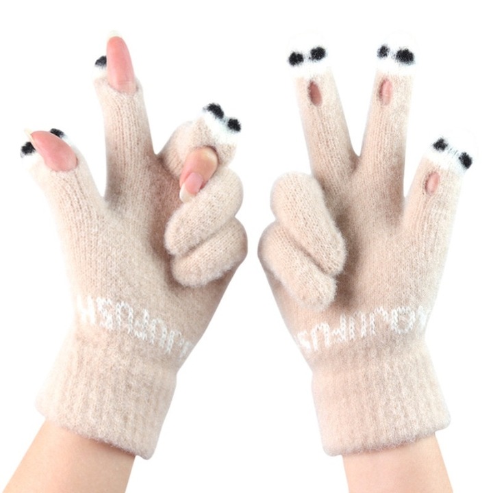 Manusi de toamna si iarna pentru femei, moi si prietenoase cu pielea, degete expuse, culoare kaki