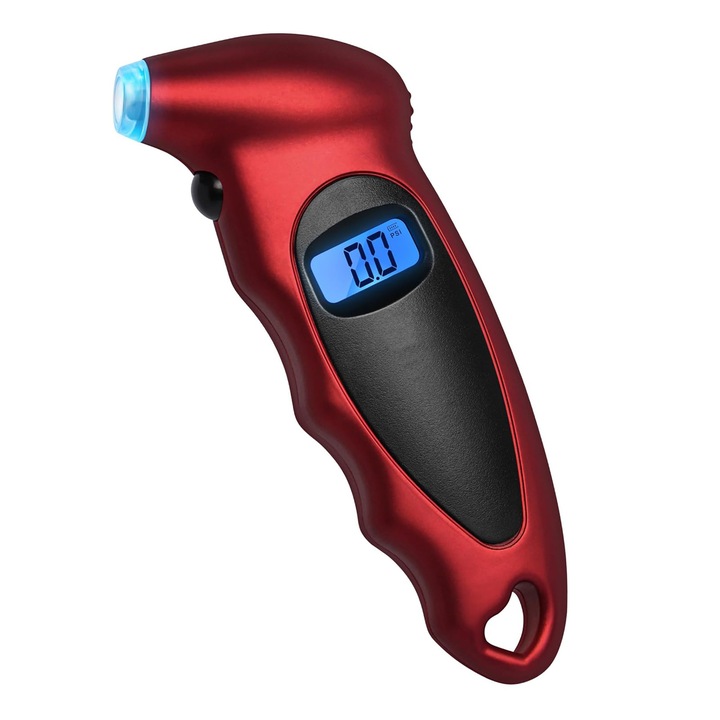 Digitális guminyomásmérő, keréknyomás ellenőrzés, motorkerékpár, világító fúvóka, ergonomikus és csúszásmentes kialakítás, OUYLAF, Claret
