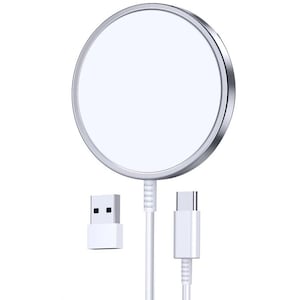 Incarcator wireless, 15W fast charger, fir pentru iPhone 16 Pro Max/16 Pro/16 Plus/16/15/15 Pro/15 Plus/15 Pro Max, iPhone 16/15/14/13/12 Series si AirPods 3/2/Pro 2/Pro, Alb/argintiu